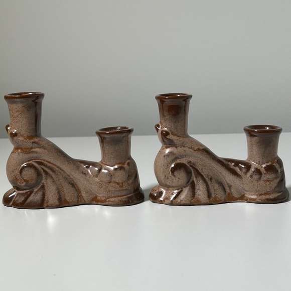 Vintage 50s 60s Frankoma Pottery # 304 Pair of Double Candle Holders - Picture 2 of 12